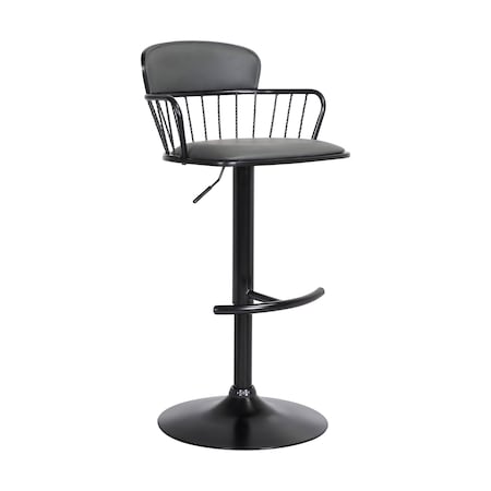 Armen Living Nash Adjustable Black Wood Bar Stool in Gray Faux Leather with Black Metal LCNABABLKGRY